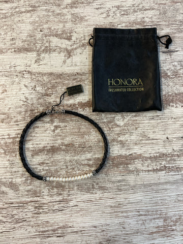 NWT Honora Black Leather & Pearl Necklace
