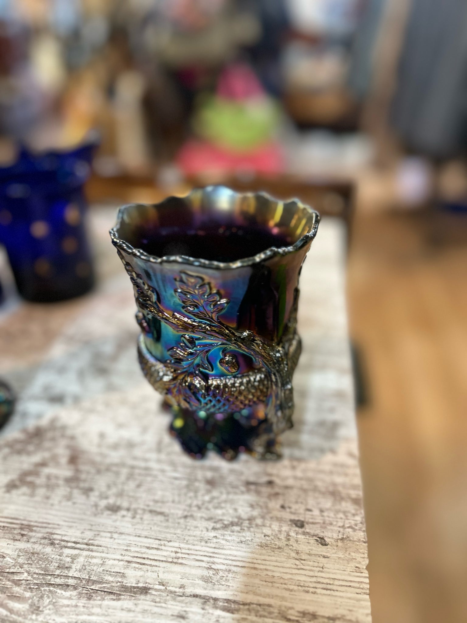Carnival Glass Amethyst Vase