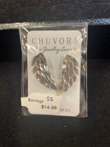 Chuvora Sterling Silver Feather Wing Stud Earrings