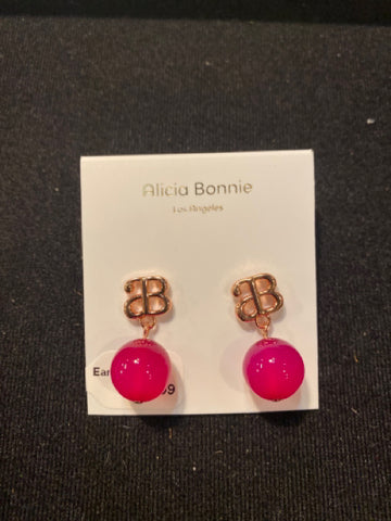 Alicia Bonne Gold with Pink Bead Post Earrings