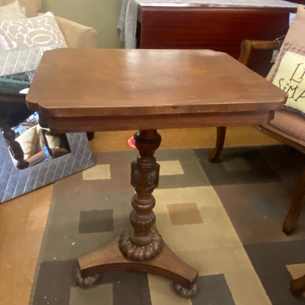 Wood Pedestal Tall Rectangular End Table