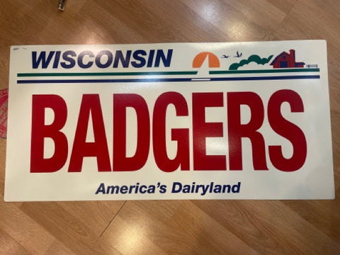 "Badgers" Wisconsin license plate style plastic extra large sign (48" x 23.5")