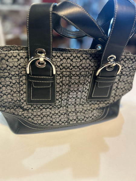 Coach Black "soho Signature Jacquard Leather Trim Shoulder" Handbag