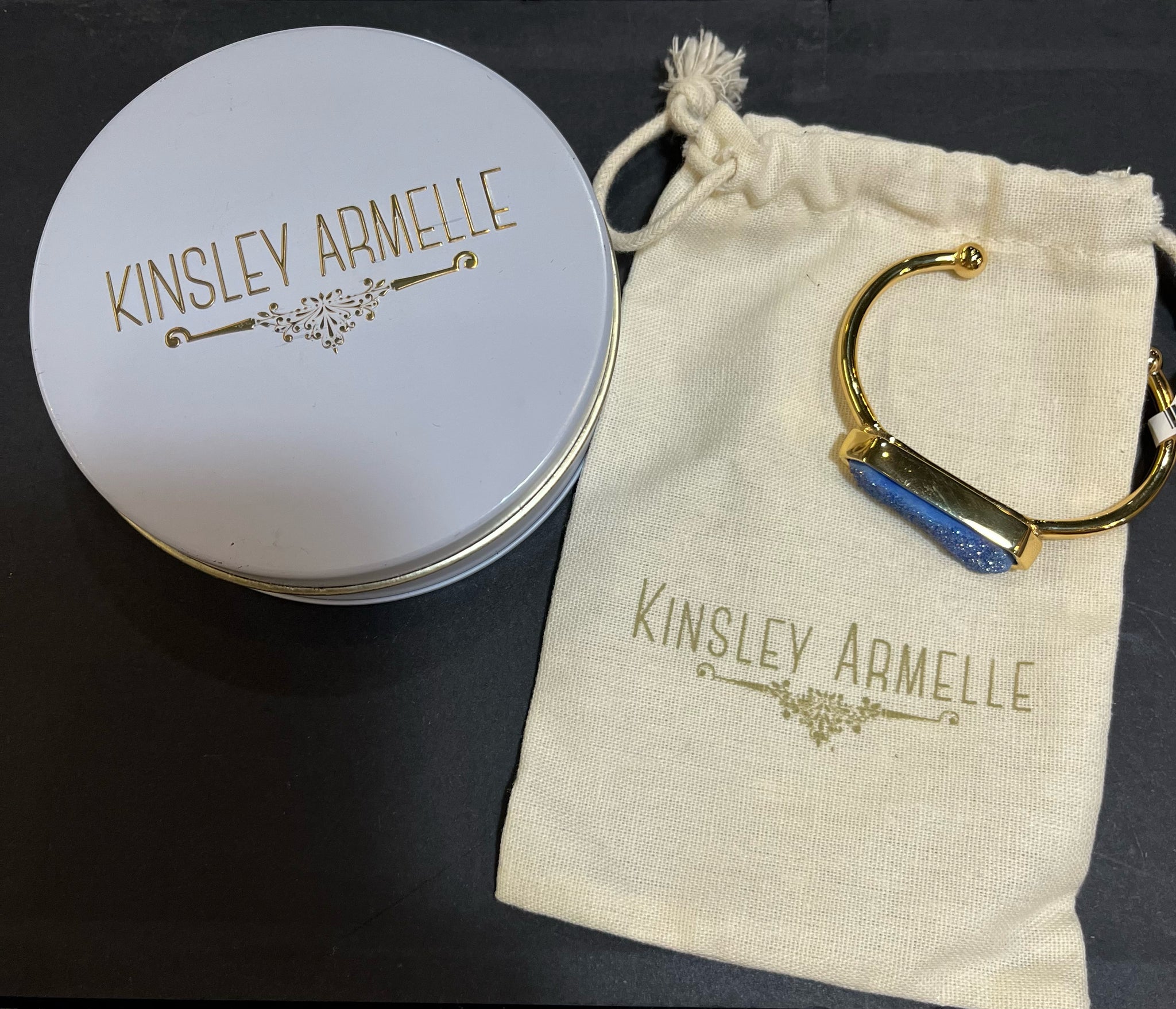 Kinsley Armelle "Gold & Blue Druzy" Cuff Bracelet