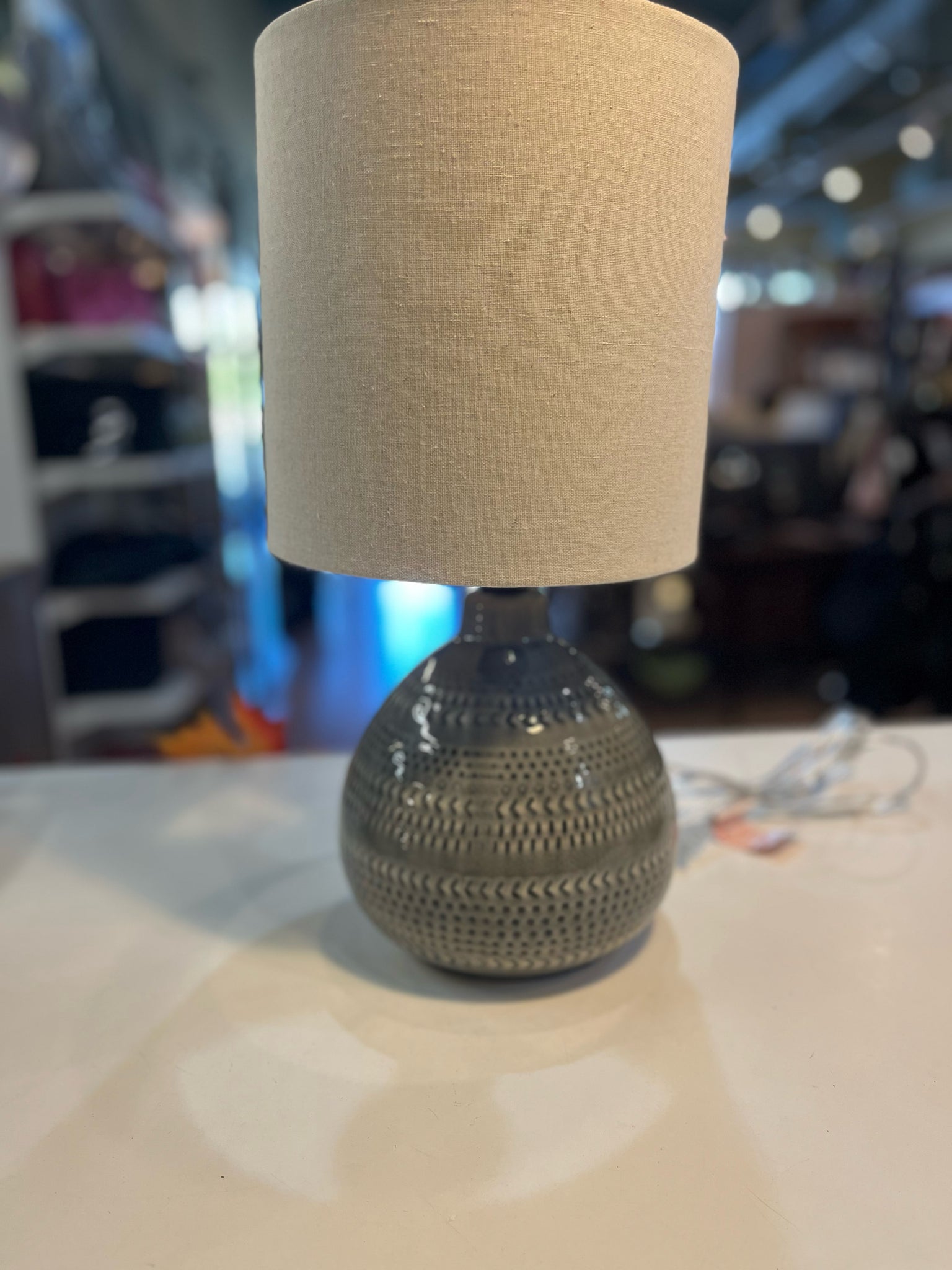 Short Gray Textured Lamp