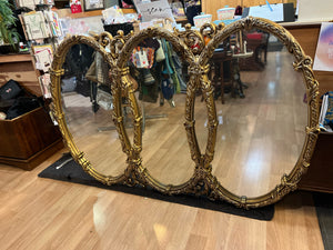 Three Gold Ornate Oval Mirror