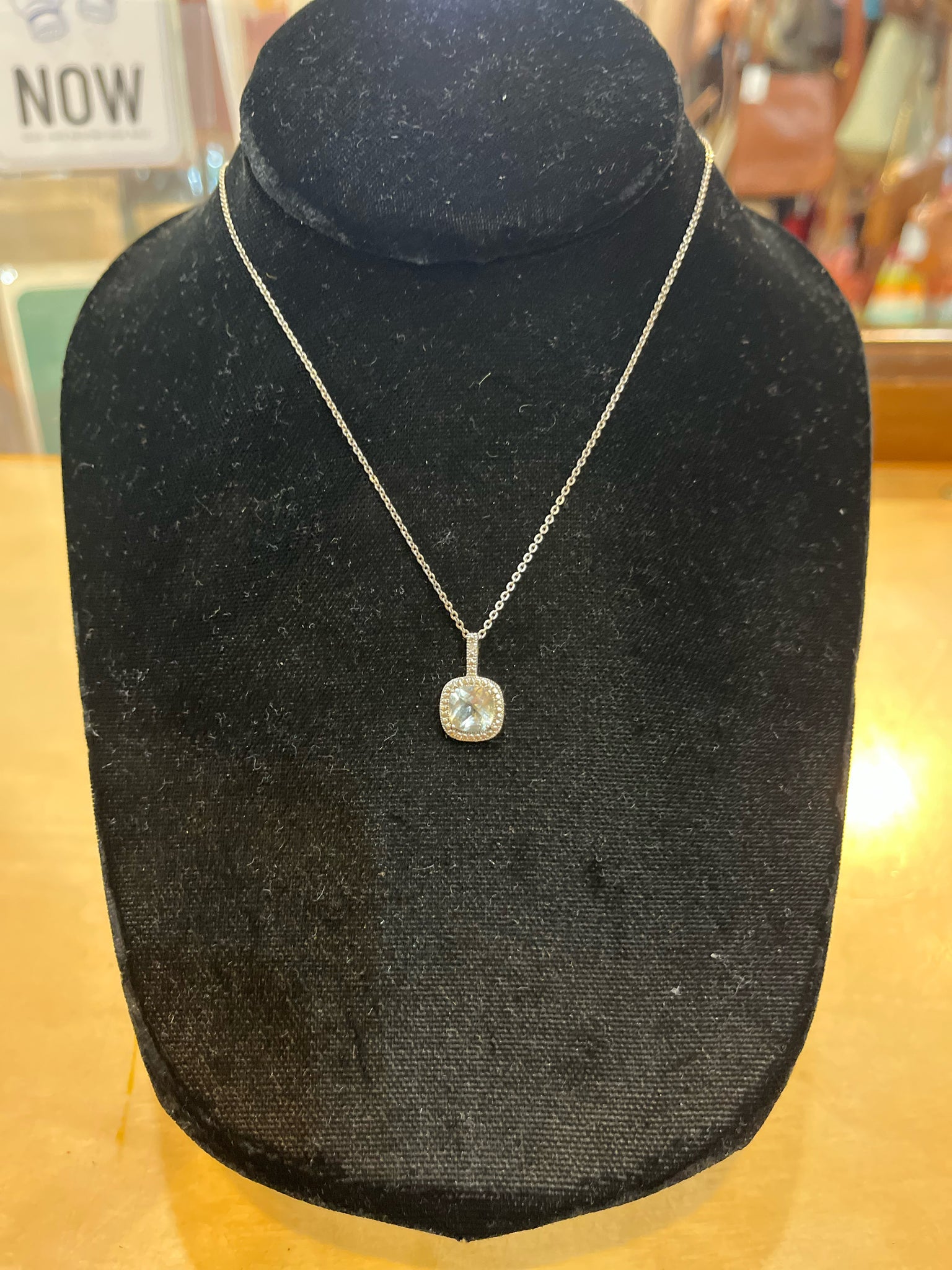 Sterling Silver & Clear Square Stone Pendant Necklace