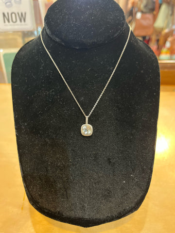 Sterling Silver & Clear Square Stone Pendant Necklace