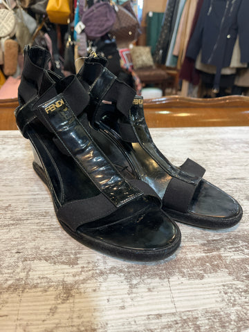 Fendi Patent Leather Straps Wedged Sandals