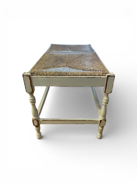 White Wooden Woven Bench