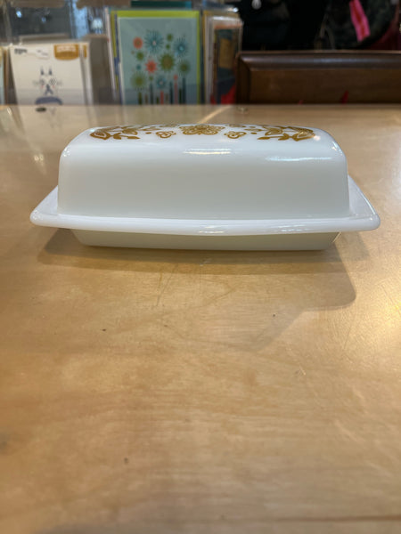 Pyrex White & Gold Butter Dish