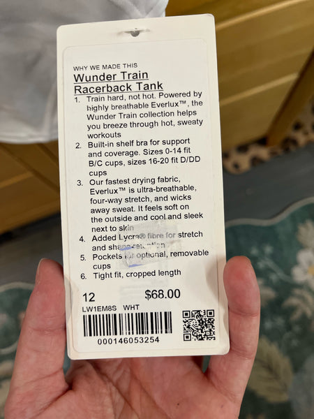 NWT Lululemon White "Wunder Train" Tank