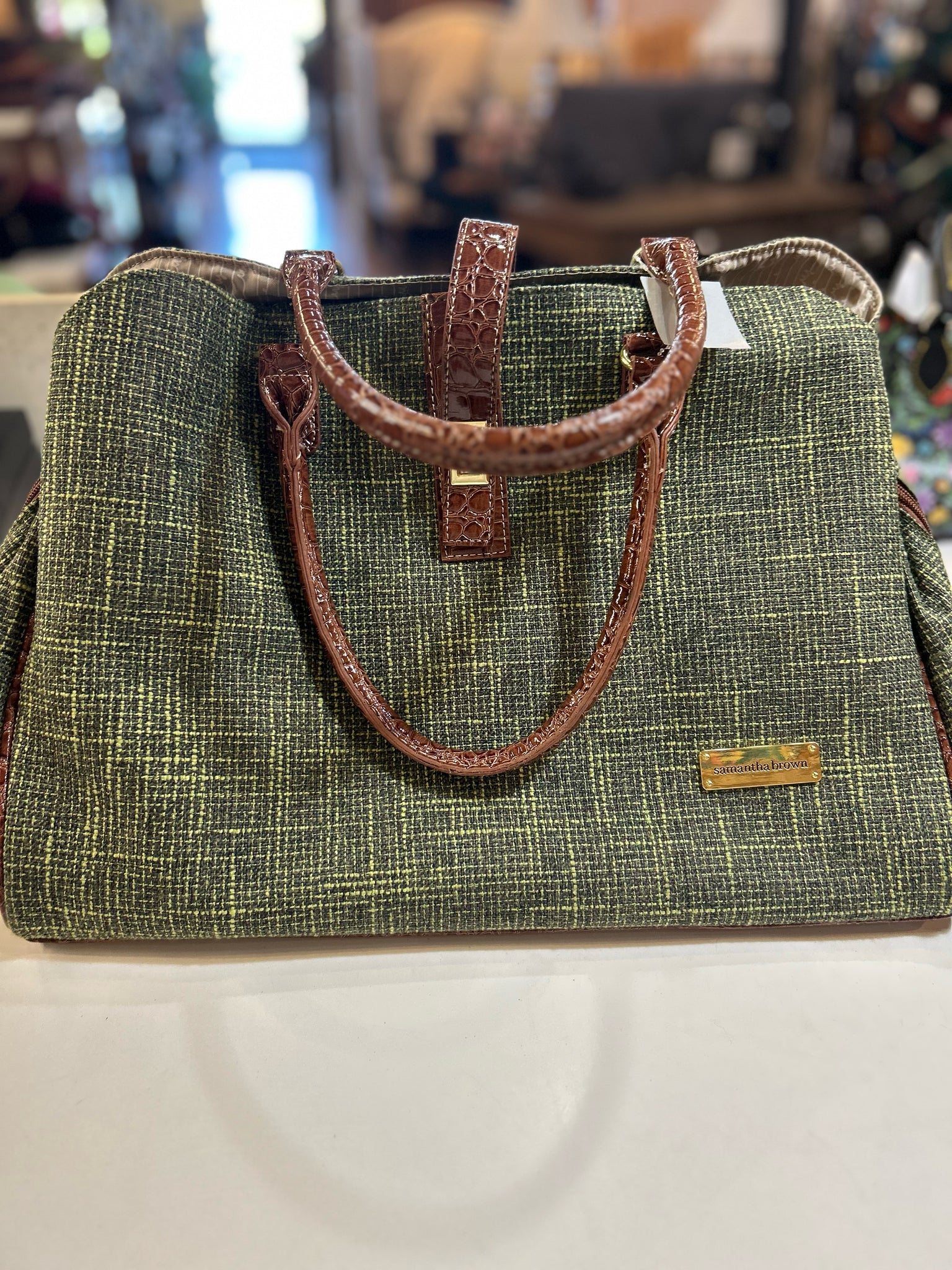 Samantha Brown Green Tweed Travel Bag