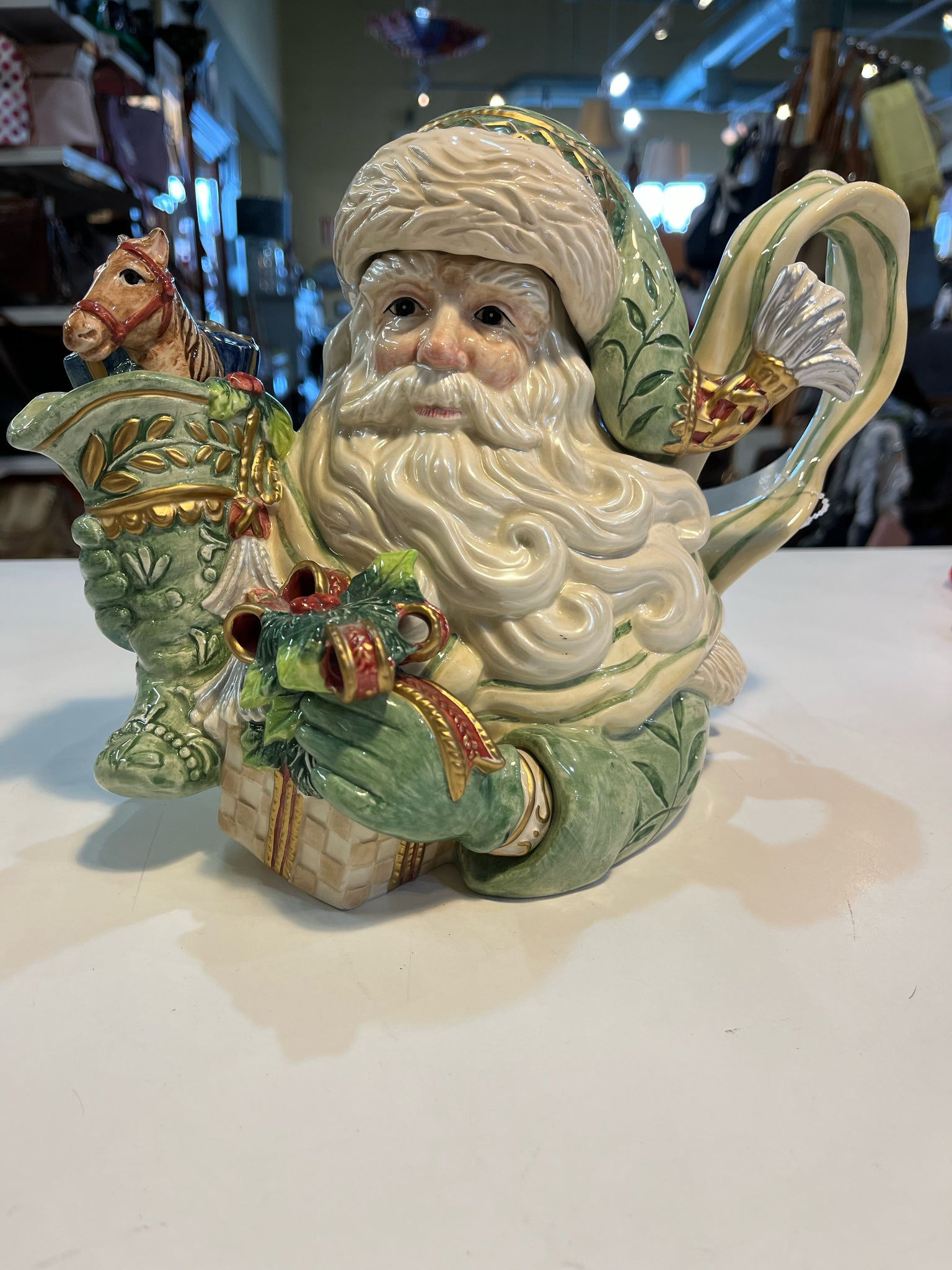 Fitz & Floyd "Gregorian Green Santa" Teapot