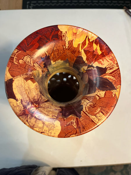 Multi-color Floral Carved Vase w/ Stand