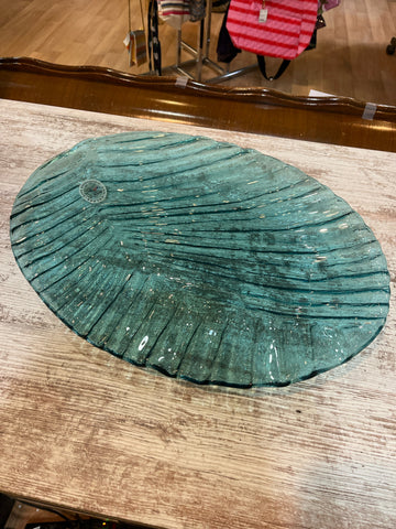 AnnieGlass Blue Palm Leaf Shaped Large Platter