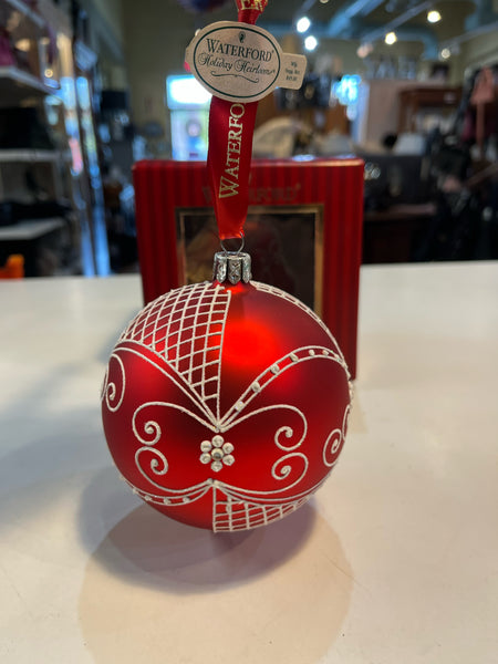 Waterford Holiday Heirloom Red "Regal Lace Ball" Ornament