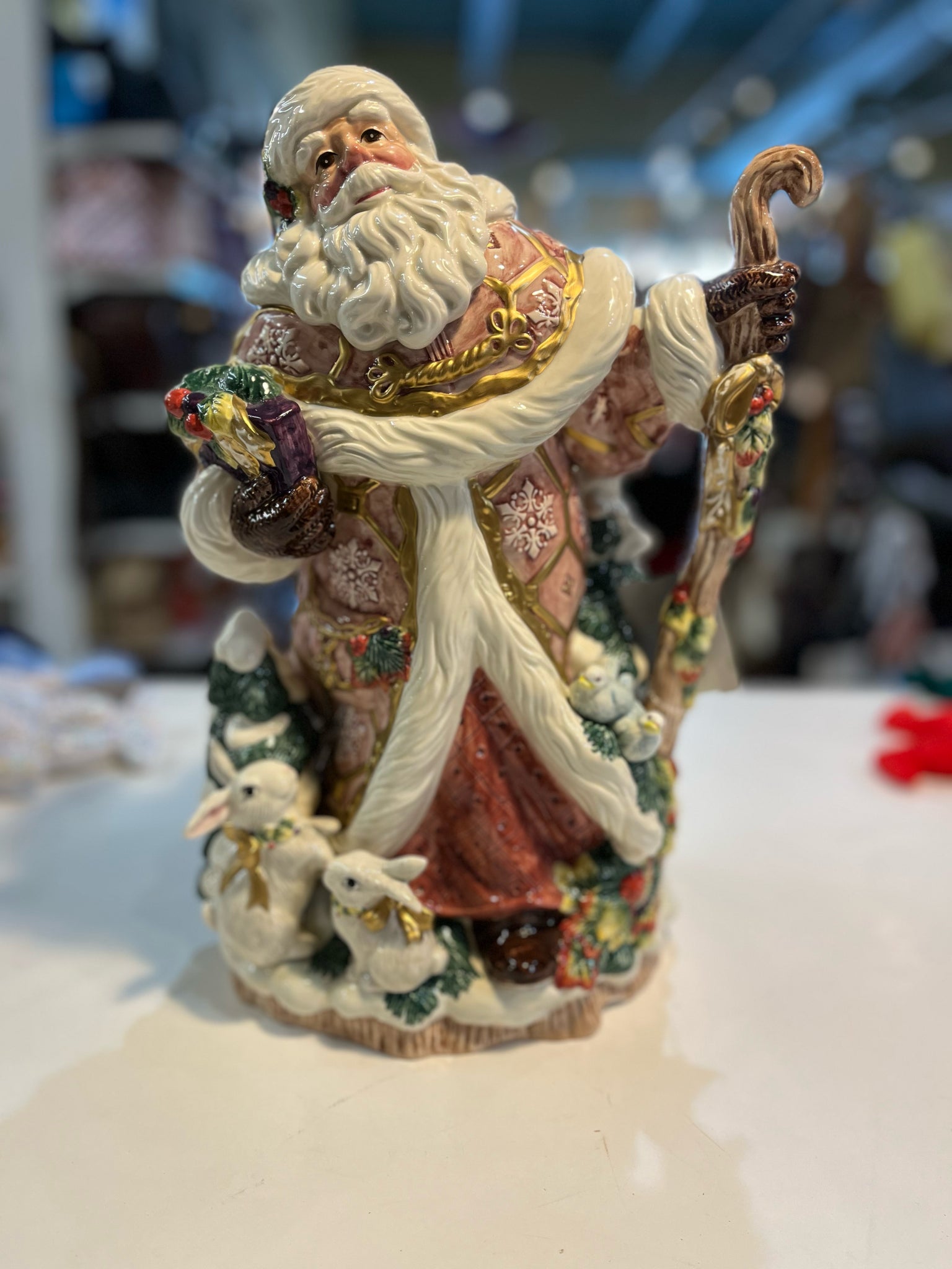 Fitz & Floyd "Pink Santa Snowy Woods" Vase