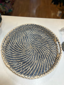 Round Blue & Cream Woven Tray