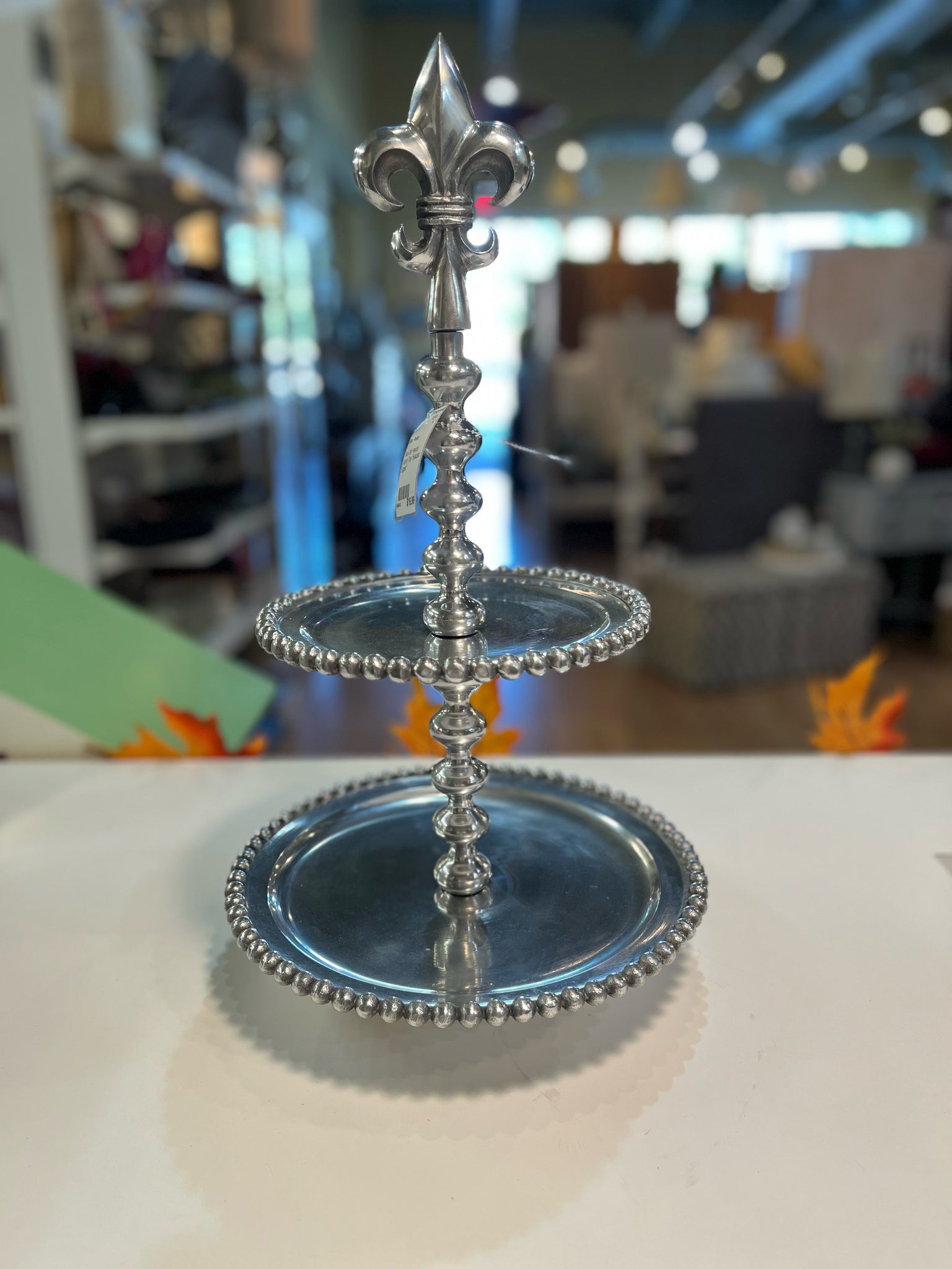 Two-Tier Fleur De Lis Pewter Tray