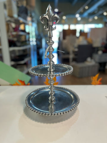 Two-Tier Fleur De Lis Pewter Tray