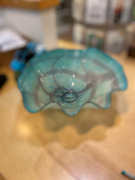 Vintage Hand Blown Blue Glass Bowl