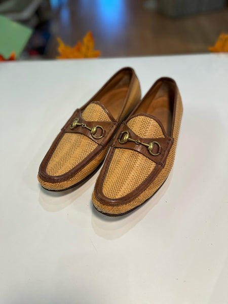 GUCCI Horsebit Raffia Loafers