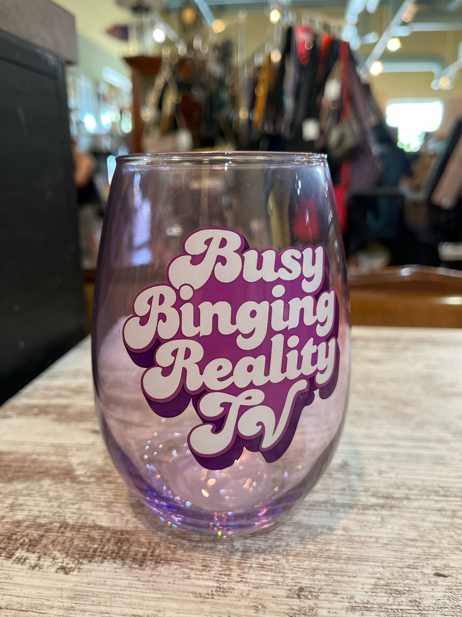 “Busy Binging Reality TV”Wine Glass