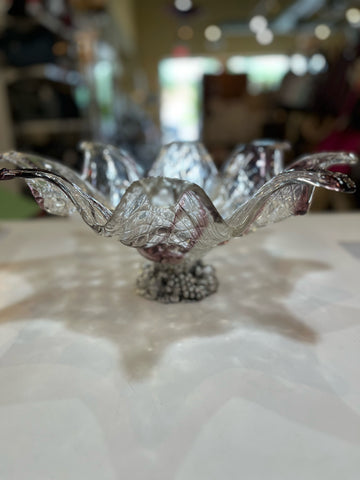 Vintage Vetro Eseguito-Murano Handblown Glass Footed Bowl