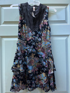 Free People Blue Floral Velvet Dress Top