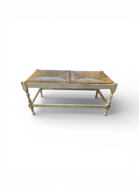 White Wooden Woven Bench