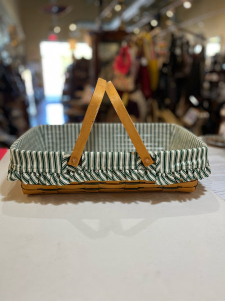 Longaberger Green & White Stripe Rectangle Basket