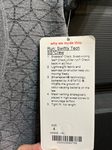 NWT Lululemon Gray “Swiftly Tech” Crew Shirt