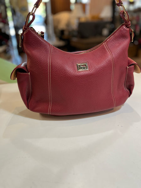 Dooney &Bourke Burgundy Pebbled Leather Hobo Handbag