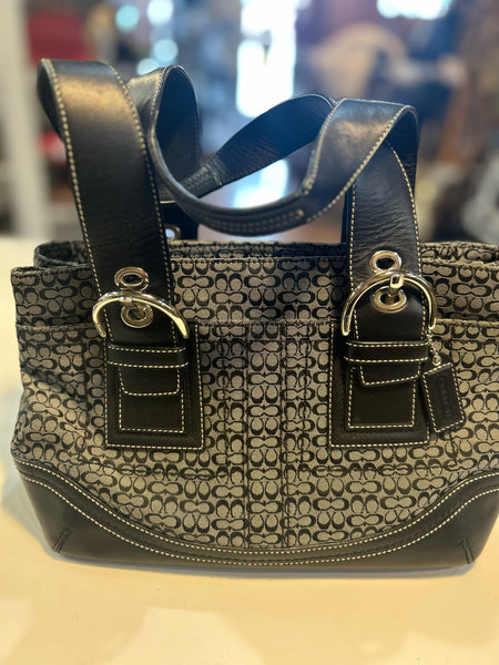 Coach Black "soho Signature Jacquard Leather Trim Shoulder" Handbag