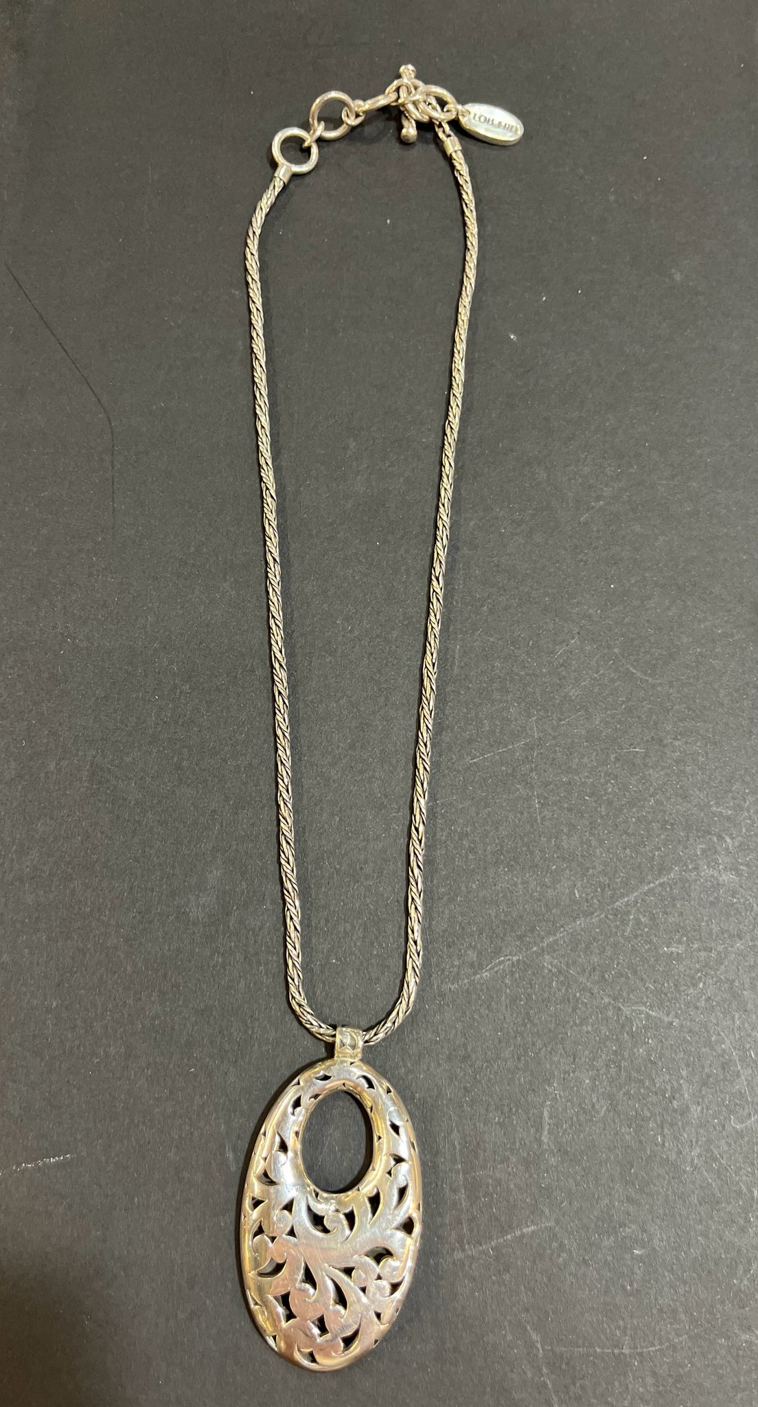 Lois Hill Silver Oval Pendant Necklace