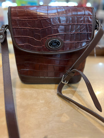 Vintage Dooney & Bourke Brown Croc Embossed Crossbody Handbag