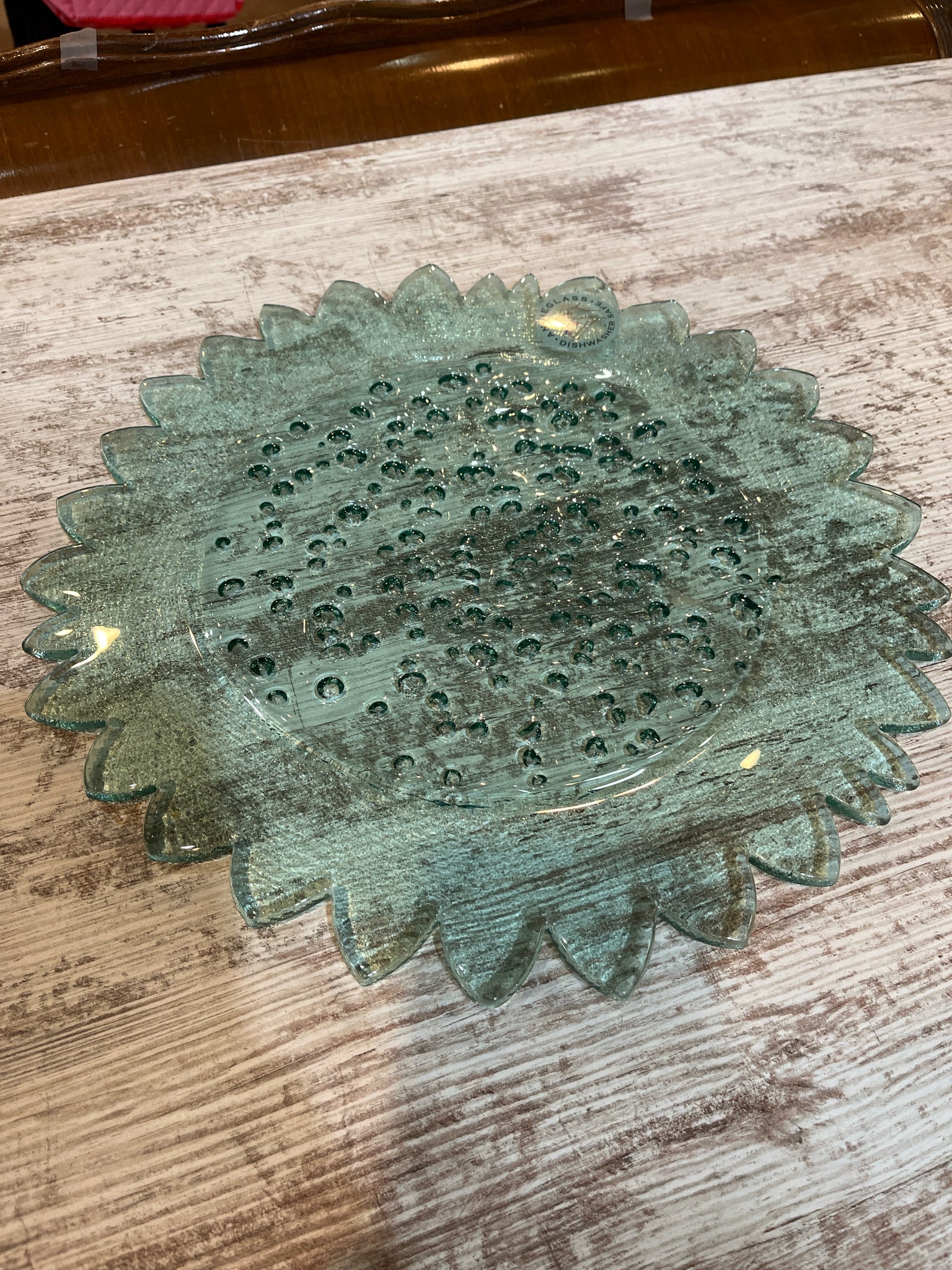 AnnieGlass Light Green Sunflower Plate