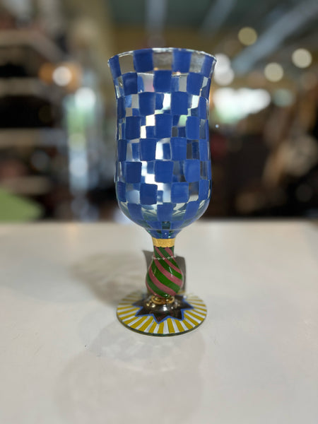 MacKenzie-Childs Circus Blue Checkered Water Glassware
