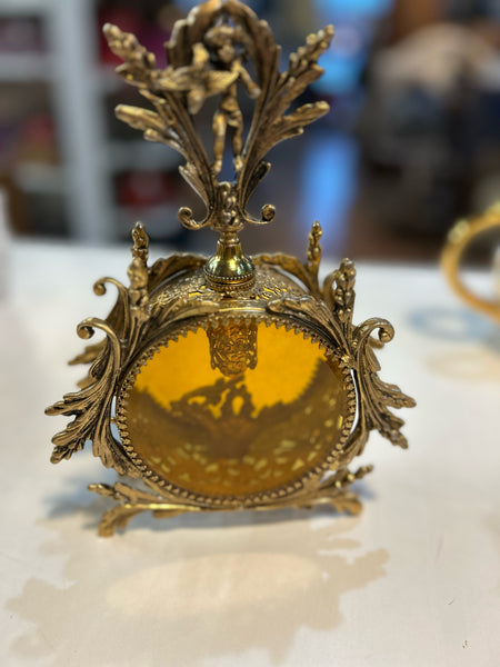 Vintage Ormolu Amber Glass Vanity Perfume Bottle
