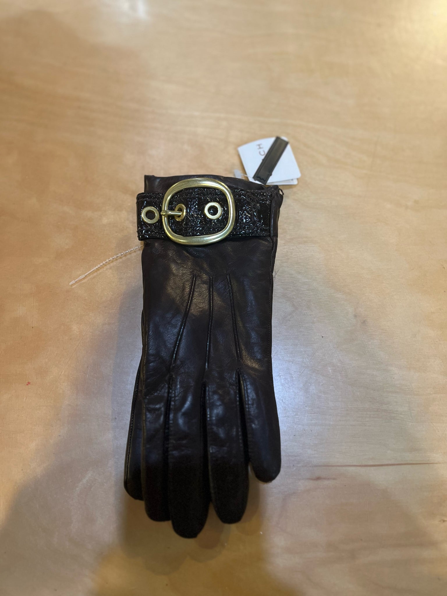 NWT Coach Brown Leather & Buckle Gloves