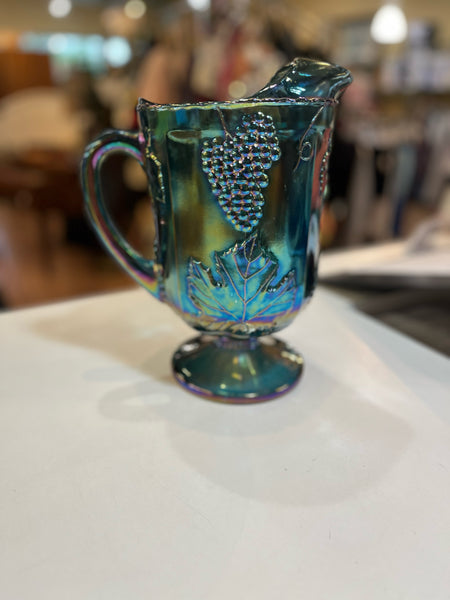Vintage Blue Carnival Glass Pitcher