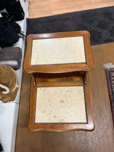 MCM Stone Top Tier End Table