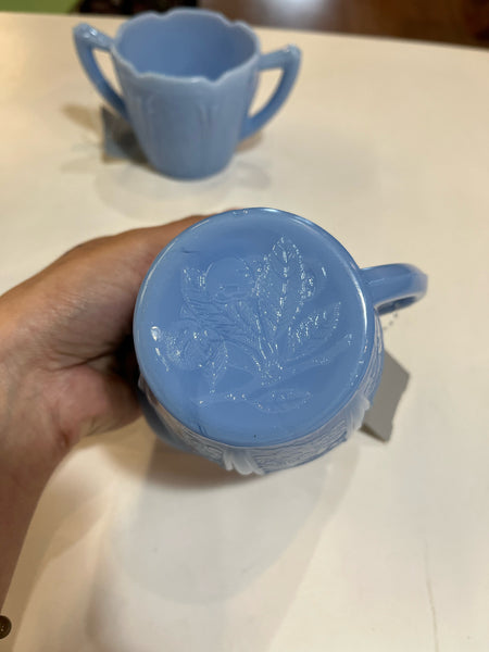 Vintage Powder Blue Delphite Cherry Sugar & Creamer Set