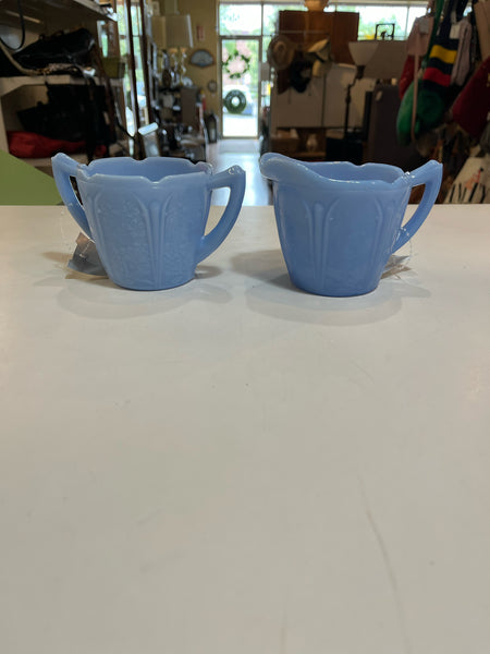 Vintage Powder Blue Delphite Cherry Sugar & Creamer Set