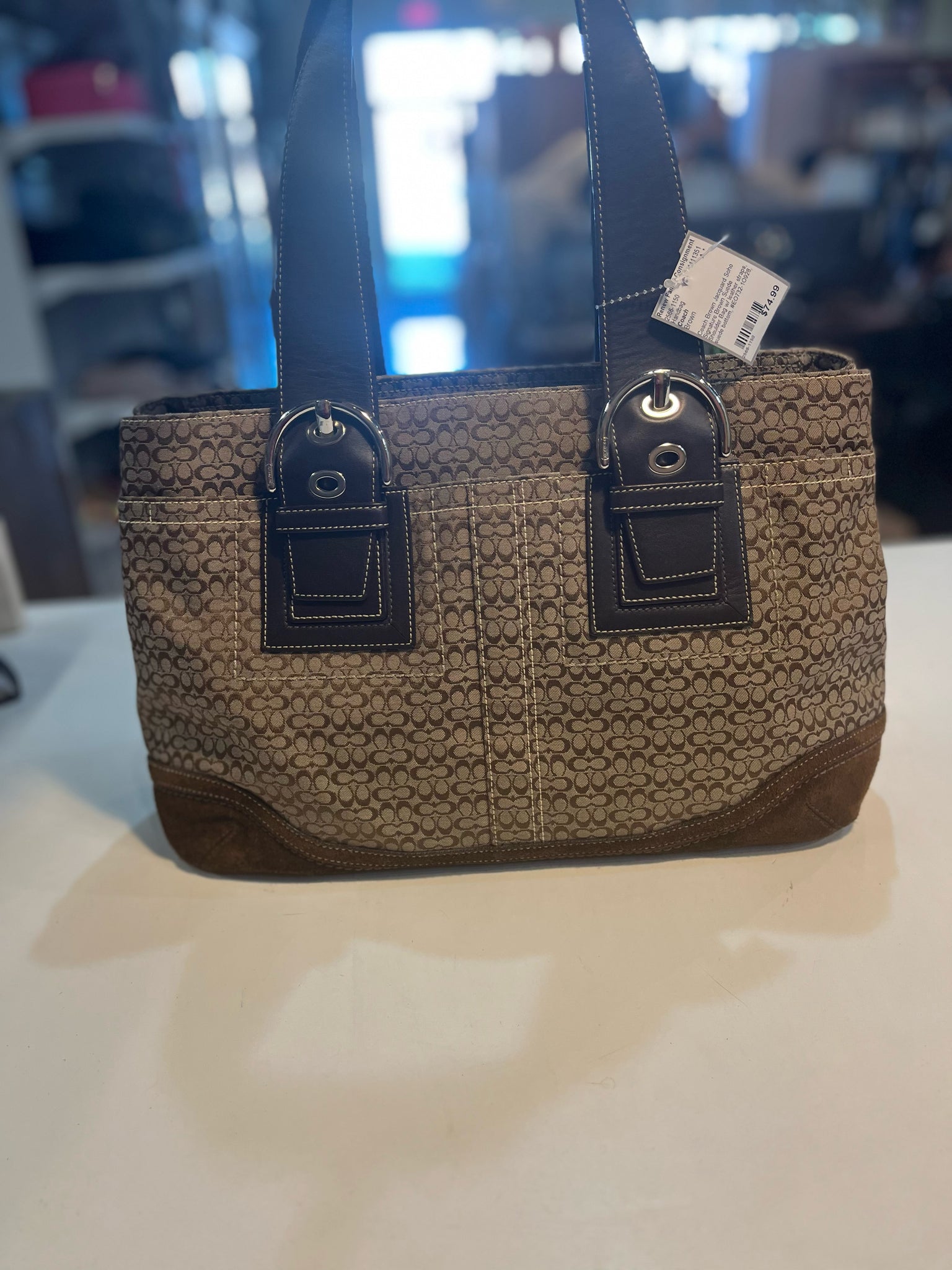 Vintage Coach "Jacquard Soho Signature Brown" Handbag