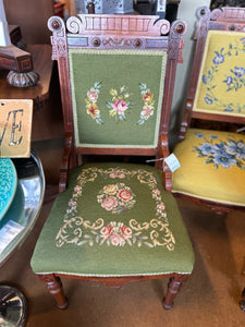 Green Victorian Needlepoint Chair