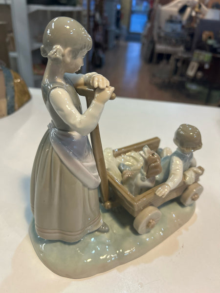 Lladro Girl with Wagon Figurine