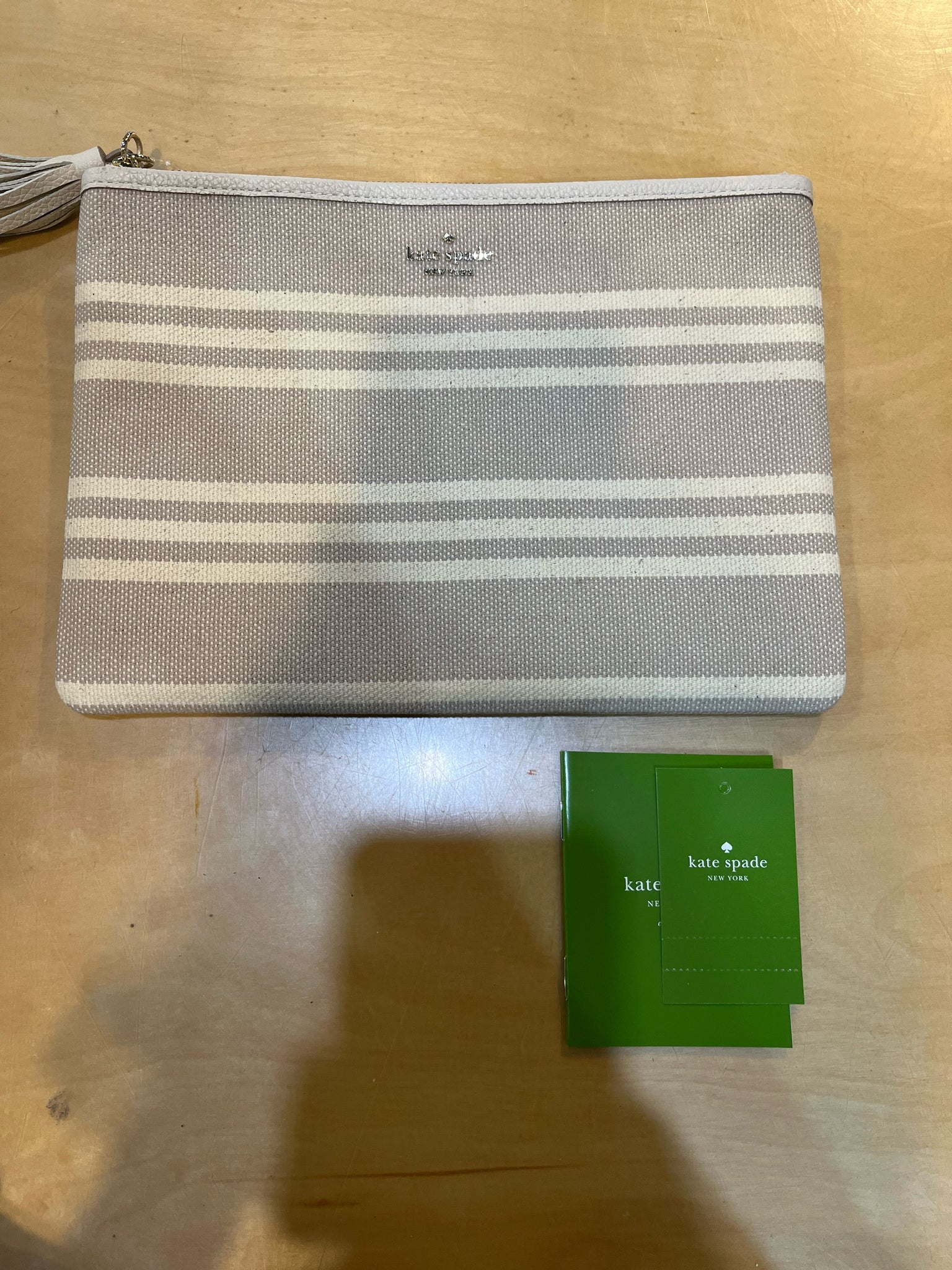 Kate Spade Canvas Beige Stripe Wristlet