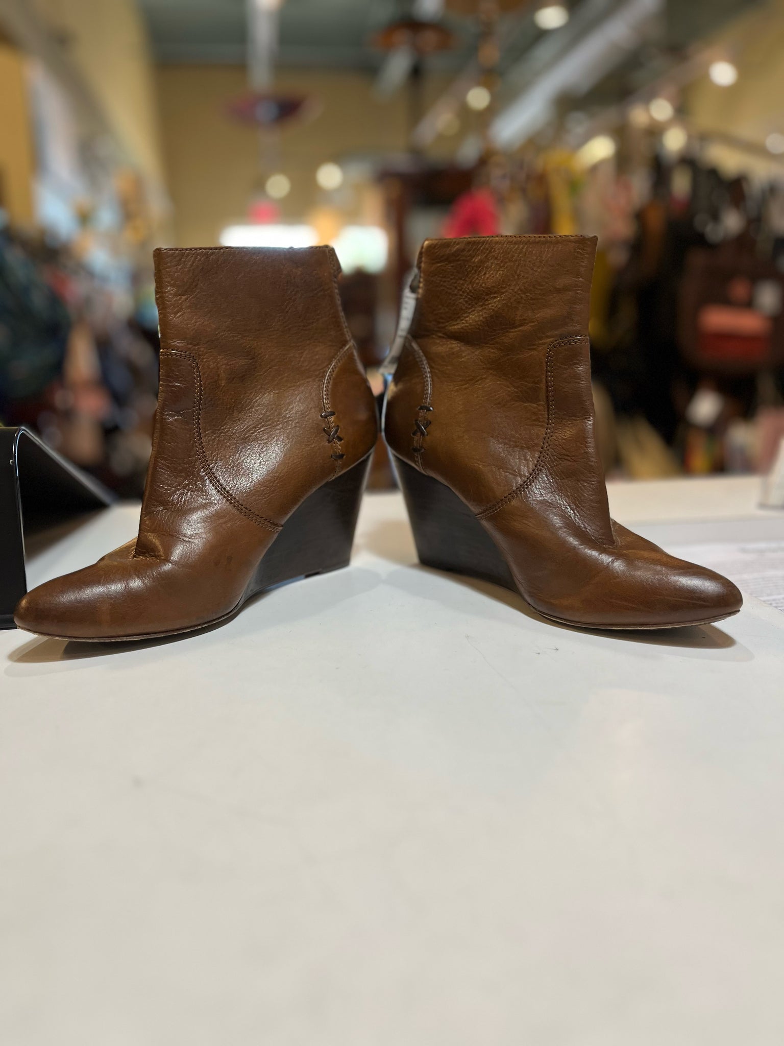 Frye Brown “Regina Wedge” Ankle Boots